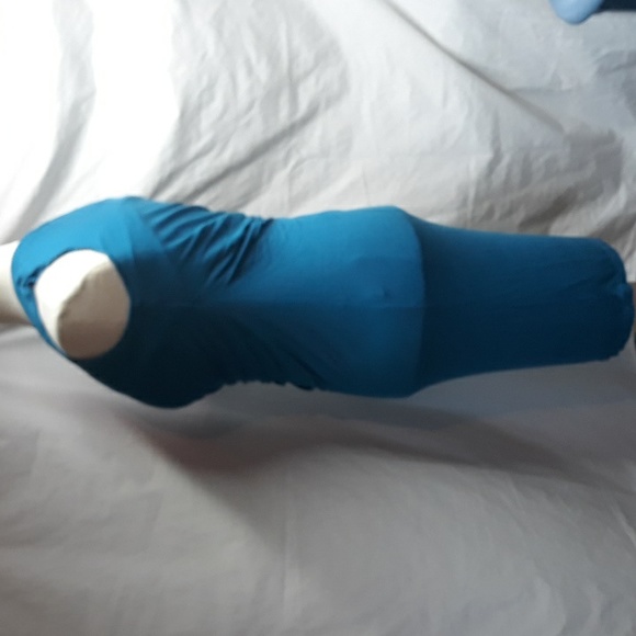 Blue Rayon Sleeveless Wiggle Dress Ruched Side - Picture 3 of 6